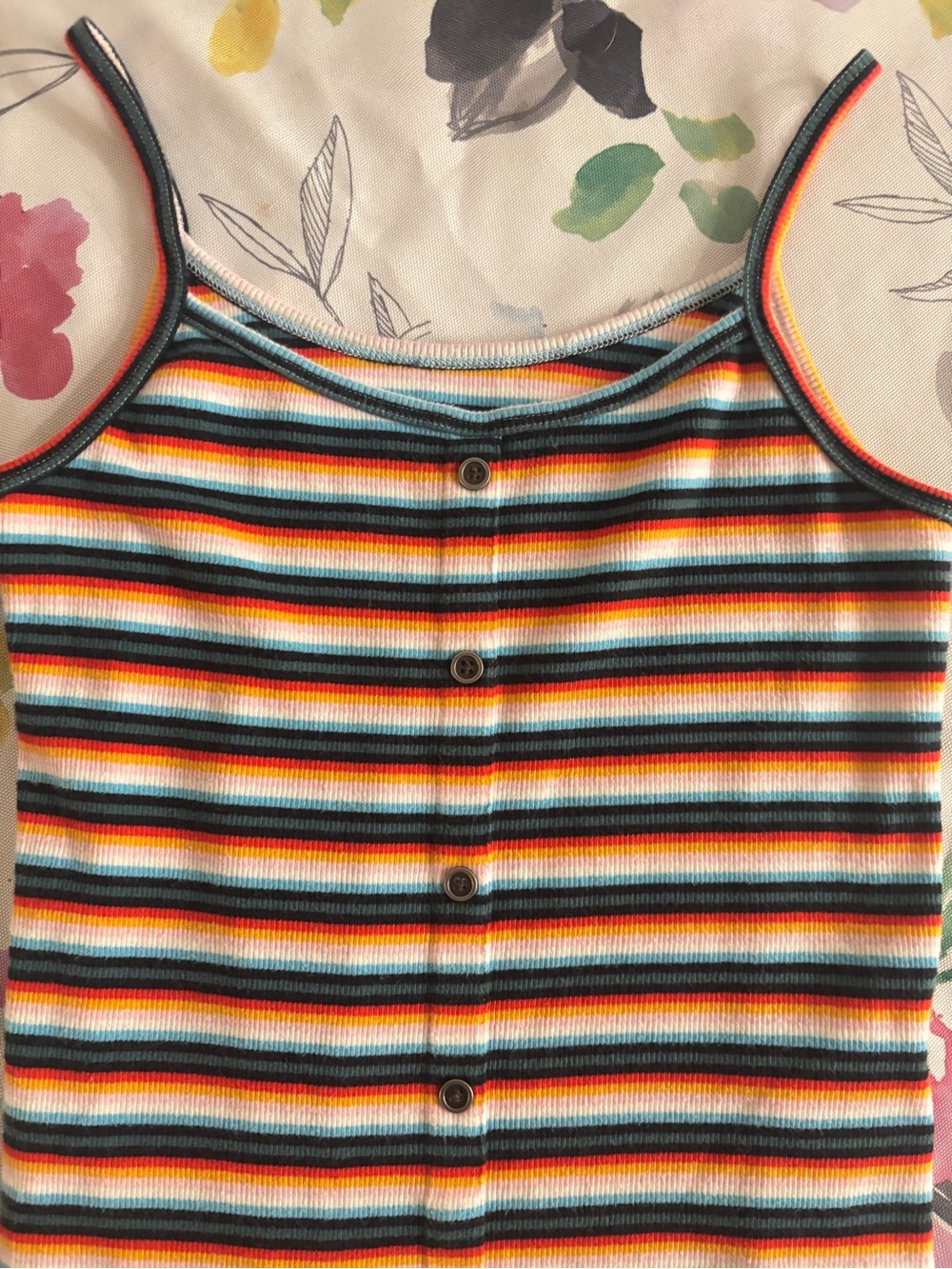 Girls' Multi-Color Striped Button-Front Tank Top